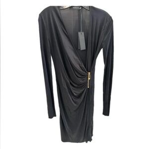Versace NWT Black Bodycon Long Sleeve Midi Dress with Gold Medusa Head (Size 38)